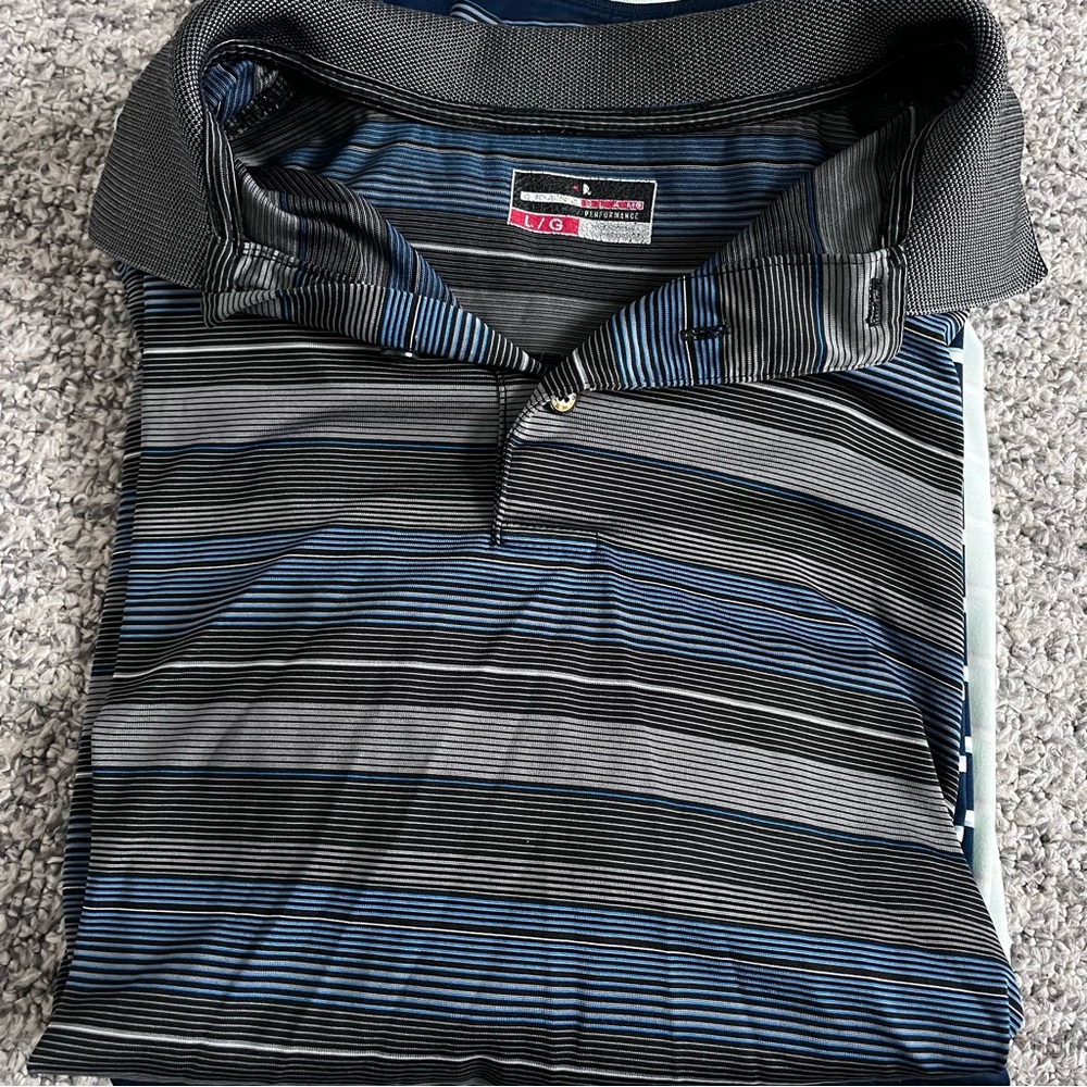 Greg Norman Collection Men's Polo - Black and Blue Stripes